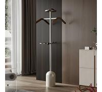WPPTNSFY Metal Valet Stand with Acrylic Tray, Clothes Valet Stand for Men with 2 Suit Hangers, Multifunctional Suit Valet Stand with Sturdy Base, for Entryway, Bedroom, Office