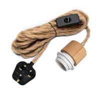 WPQIUZS Hemp Rope Plug in Pendant Lighting Cord, Wood E26/E27 Lamp Holder with Switch, Plug in Ceiling Light, Industrial Hanging Rope Light Fitting, Suitable for DIY Wall Lamps, Floor Lamps