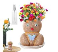 Wpsagek Grass Head Doll,3.94inch Bonsai Grass Head Plants Potted Craft - Educational Grass Head Doll With Trays & Spray Bottles, Decoration Supplies Grass Doll for Men Women Kids