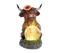 Wpsagek Highland Cow Solar Light for Garden, Highland Cow Statue with Crackle Ball Solar Powered Light Outdoor Garden Ornament, Waterproof Animal Lanterns Decor for Outside Yard Patio Lawn Porch