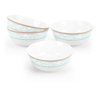 Wpslnwo Fine Bone China Bowls Set,6-Inch 26oz Soup Bowls Classic Relief Pattern Gilt Edged High Grade Cereal Bowl For use by 4 People Microwave Safety (Fresh green-blue)