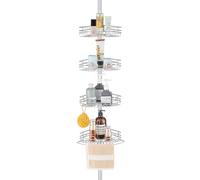 WPT Grey Shower Caddy Tension Pole for Bathroom, Stainless Steel Corner Shower Caddy Organizer Stand for Bathtub Shampoo Storage, 4 Tier Adjustable Shelves, 28.7 to 104.7 Inches