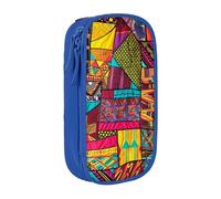WPUTY African Textile Patchwork Print Printed Large Capacity Pencil Case Blue Double-Layer Stationery Organizer, Cosmetic & Makeup Bag for Students, Teachers, Adults