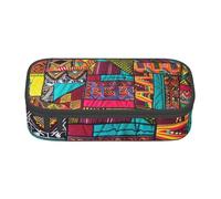 WPUTY African Textile Patchwork Print Printed Pencil Case Large Capacity Pen Pencil Bag Stationery Box Makeup Pouch for Office Travel School
