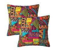 WPUTY African Textile Patchwork print Printed Throw Pillow Covers Set of 2 Pcs, 45x45 CM, All-Season Modern Pillow Cases for Car, Office Home and Bedroom Decor