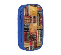 WPUTY African Textile Patchwork Printed Large Capacity Pencil Case Blue Double-Layer Stationery Organizer, Cosmetic & Makeup Bag for Students, Teachers, Adults
