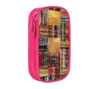 WPUTY African Textile Patchwork Printed Large Capacity Pencil Case Pink Double-Layer Stationery Organizer, Cosmetic & Makeup Bag for Students, Teachers, Adults