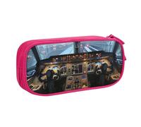 WPUTY Airplane Cockpit Printed Large Capacity Pencil Case Pink Double-Layer Stationery Organizer Makeup Bag for School, Office, Travel