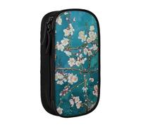 WPUTY Almond Blossom Printed Large Capacity Pencil Case Black Double-Layer Stationery Organizer, Cosmetic & Makeup Bag for Students, Teachers, Adults