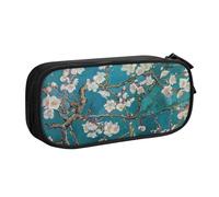 WPUTY Almond Blossom Printed Large Capacity Pencil Case Black Double-Layer Stationery Organizer Makeup Bag for School, Office, Travel