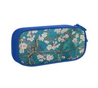 WPUTY Almond Blossom Printed Large Capacity Pencil Case Blue Double-Layer Stationery Organizer Makeup Bag for School, Office, Travel