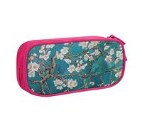WPUTY Almond Blossom Printed Large Capacity Pencil Case Pink Double-Layer Stationery Organizer Makeup Bag for School, Office, Travel