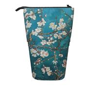 WPUTY Almond Blossom Printed Pencil Case Standing Telescopic Pen Holder for Cosmetics Pouch Makeup Office Bag
