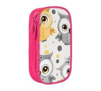 WPUTY Animal Cartoon Owls Cute Printed Large Capacity Pencil Case Pink Double-Layer Stationery Organizer, Cosmetic & Makeup Bag for Students, Teachers, Adults