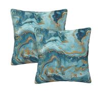 WPUTY Azurite Teal and Foil Gold Oil Marble Pattern Printed Furry Cushion Covers (Set of 2), 40x40 CM Throw Pillow Case with Modern Decoration Print Pillowcases for Sofa Bed Office Decor