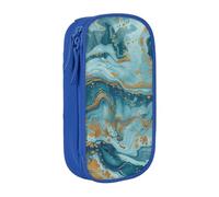 WPUTY Azurite Teal and Foil Gold Oil Marble Pattern Printed Large Capacity Pencil Case Blue Double-Layer Stationery Organizer, Cosmetic & Makeup Bag for Students, Teachers, Adults
