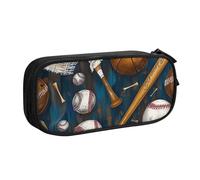 WPUTY Baseball Basketball Football Hockey Printed Large Capacity Pencil Case Black Double-Layer Stationery Organizer Makeup Bag for School, Office, Travel