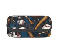 WPUTY Baseball Basketball Football Hockey Printed Pencil Case Large Capacity Pen Pencil Bag Stationery Box Makeup Pouch for Office Travel School