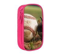 WPUTY Baseball Printed Large Capacity Pencil Case Pink Double-Layer Stationery Organizer, Cosmetic & Makeup Bag for Students, Teachers, Adults