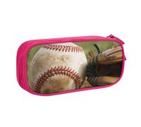 WPUTY Baseball Printed Large Capacity Pencil Case Pink Double-Layer Stationery Organizer Makeup Bag for School, Office, Travel