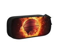 WPUTY Basketball on Fire Flame Splashing Printed Large Capacity Pencil Case Black Double-Layer Stationery Organizer Makeup Bag for School, Office, Travel