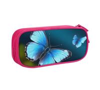 WPUTY Beautiful Blue Butterfly Printed Large Capacity Pencil Case Pink Double-Layer Stationery Organizer Makeup Bag for School, Office, Travel
