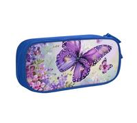 WPUTY Beautiful Colorful Butterfly Art Printed Large Capacity Pencil Case Blue Double-Layer Stationery Organizer Makeup Bag for School, Office, Travel