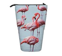 WPUTY Beautiful Funny Flamingos Printed Pencil Case Standing Telescopic Pen Holder for Cosmetics Pouch Makeup Office Bag