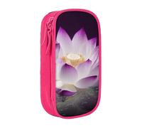 WPUTY Beautiful Lotus Flower Printed Large Capacity Pencil Case Pink Double-Layer Stationery Organizer, Cosmetic & Makeup Bag for Students, Teachers, Adults