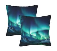 WPUTY beautiful northern lights Printed Furry Cushion Covers (Set of 2), 45x45 CM Throw Pillow Case with Modern Decoration Print Pillowcases for Sofa Bed Office Decor