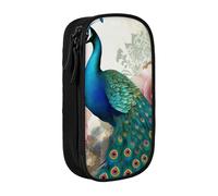 WPUTY Beautiful Peacock and Floral Printed Large Capacity Pencil Case Black Double-Layer Stationery Organizer, Cosmetic & Makeup Bag for Students, Teachers, Adults