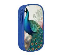 WPUTY Beautiful Peacock and Floral Printed Large Capacity Pencil Case Blue Double-Layer Stationery Organizer, Cosmetic & Makeup Bag for Students, Teachers, Adults