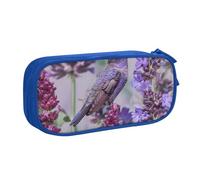WPUTY Bird in Outdoor Lavender Floral Flowers Printed Large Capacity Pencil Case Blue Double-Layer Stationery Organizer Makeup Bag for School, Office, Travel