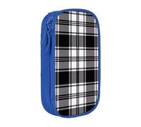 WPUTY Black and White Plaid Printed Large Capacity Pencil Case Blue Double-Layer Stationery Organizer, Cosmetic & Makeup Bag for Students, Teachers, Adults