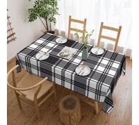 WPUTY Black and white plaid Printed Rectangle Tablecloth with Decorative Lace Edge, 183x137CM Washable Fabric Farmhouse Table Cover for Dining, Banquets & Weddings