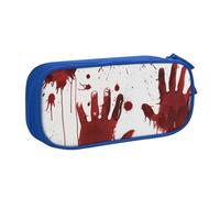 WPUTY Bloody Handprints Printed Large Capacity Pencil Case Blue Double-Layer Stationery Organizer Makeup Bag for School, Office, Travel