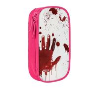 WPUTY Bloody Handprints Printed Large Capacity Pencil Case Pink Double-Layer Stationery Organizer, Cosmetic & Makeup Bag for Students, Teachers, Adults
