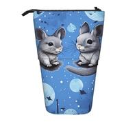 WPUTY Blue Chinchillas and Moon Printed Pencil Case Standing Telescopic Pen Holder for Cosmetics Pouch Makeup Office Bag