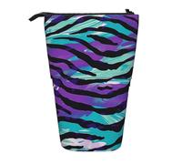 WPUTY Blue Green Camouflage Zebra Stripe Printed Pencil Case Standing Telescopic Pen Holder for Cosmetics Pouch Makeup Office Bag