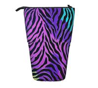 WPUTY Blue Green Camouflage Zebra Stripes Printed Pencil Case Standing Telescopic Pen Holder for Cosmetics Pouch Makeup Office Bag