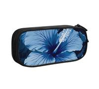WPUTY Blue Hibiscus Printed Large Capacity Pencil Case Black Double-Layer Stationery Organizer Makeup Bag for School, Office, Travel