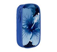 WPUTY Blue Hibiscus Printed Large Capacity Pencil Case Blue Double-Layer Stationery Organizer, Cosmetic & Makeup Bag for Students, Teachers, Adults