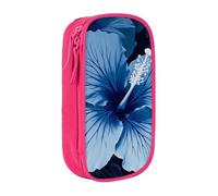 WPUTY Blue Hibiscus Printed Large Capacity Pencil Case Pink Double-Layer Stationery Organizer, Cosmetic & Makeup Bag for Students, Teachers, Adults