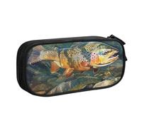 WPUTY Brook Trout Fly Fishing Printed Large Capacity Pencil Case Black Double-Layer Stationery Organizer Makeup Bag for School, Office, Travel