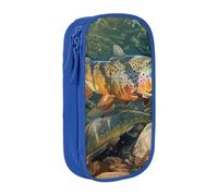 WPUTY Brook Trout Fly Fishing Printed Large Capacity Pencil Case Blue Double-Layer Stationery Organizer, Cosmetic & Makeup Bag for Students, Teachers, Adults