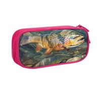 WPUTY Brook Trout Fly Fishing Printed Large Capacity Pencil Case Pink Double-Layer Stationery Organizer Makeup Bag for School, Office, Travel