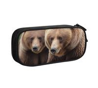 WPUTY Brown Bears Printed Large Capacity Pencil Case Black Double-Layer Stationery Organizer Makeup Bag for School, Office, Travel