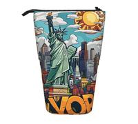 WPUTY Cartoon Cute New York Theme Art Printed Pencil Case Standing Telescopic Pen Holder for Cosmetics Pouch Makeup Office Bag