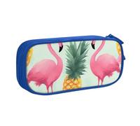 WPUTY Cartoon Flamingo Pineapples Printed Large Capacity Pencil Case Blue Double-Layer Stationery Organizer Makeup Bag for School, Office, Travel
