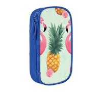 WPUTY Cartoon Flamingo Pineapples Printed Large Capacity Pencil Case Blue Double-Layer Stationery Organizer, Cosmetic & Makeup Bag for Students, Teachers, Adults